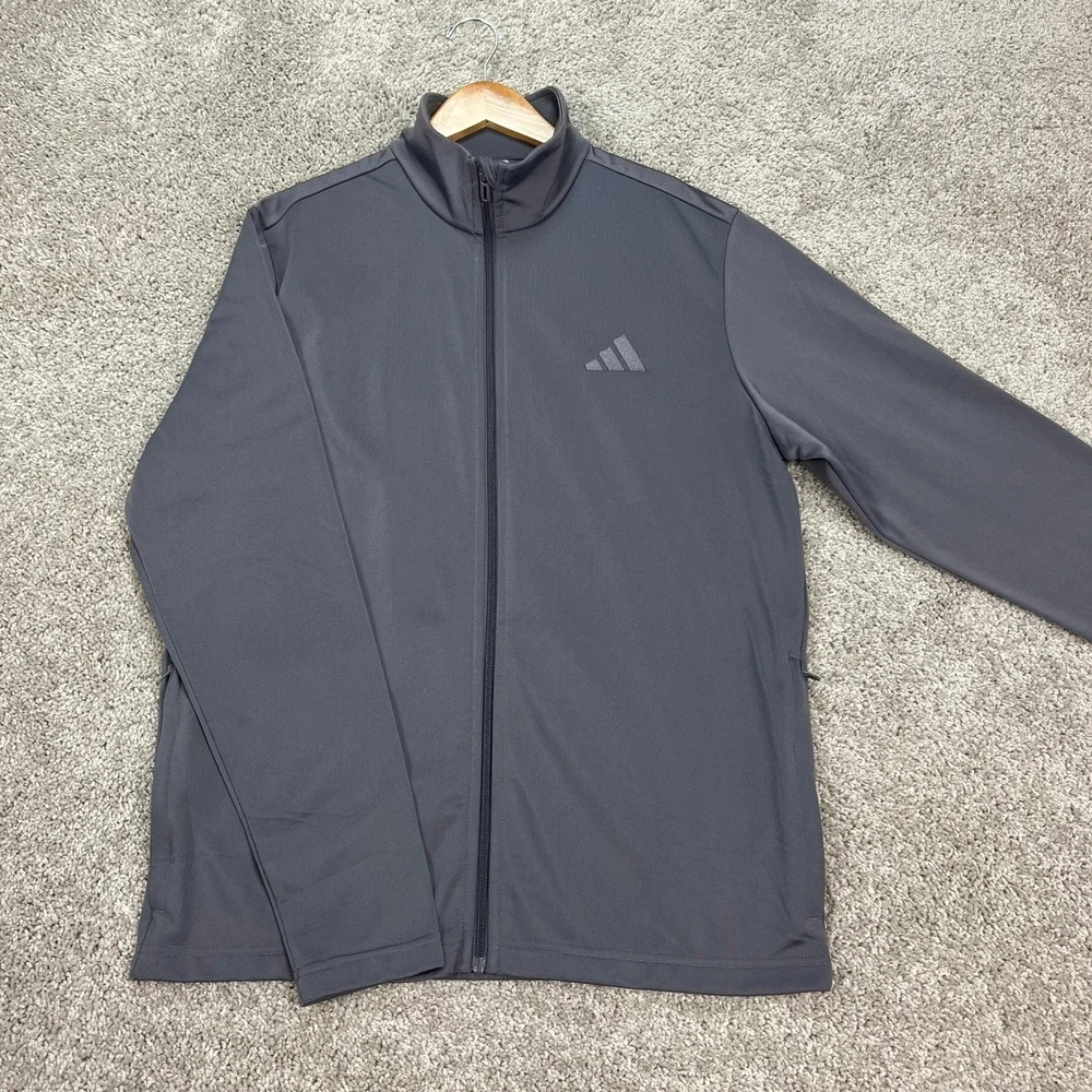 Adidas Jacket Mens Medium Gray Full Zip Long‎ Sleeve Performance Track 3 Stripes
